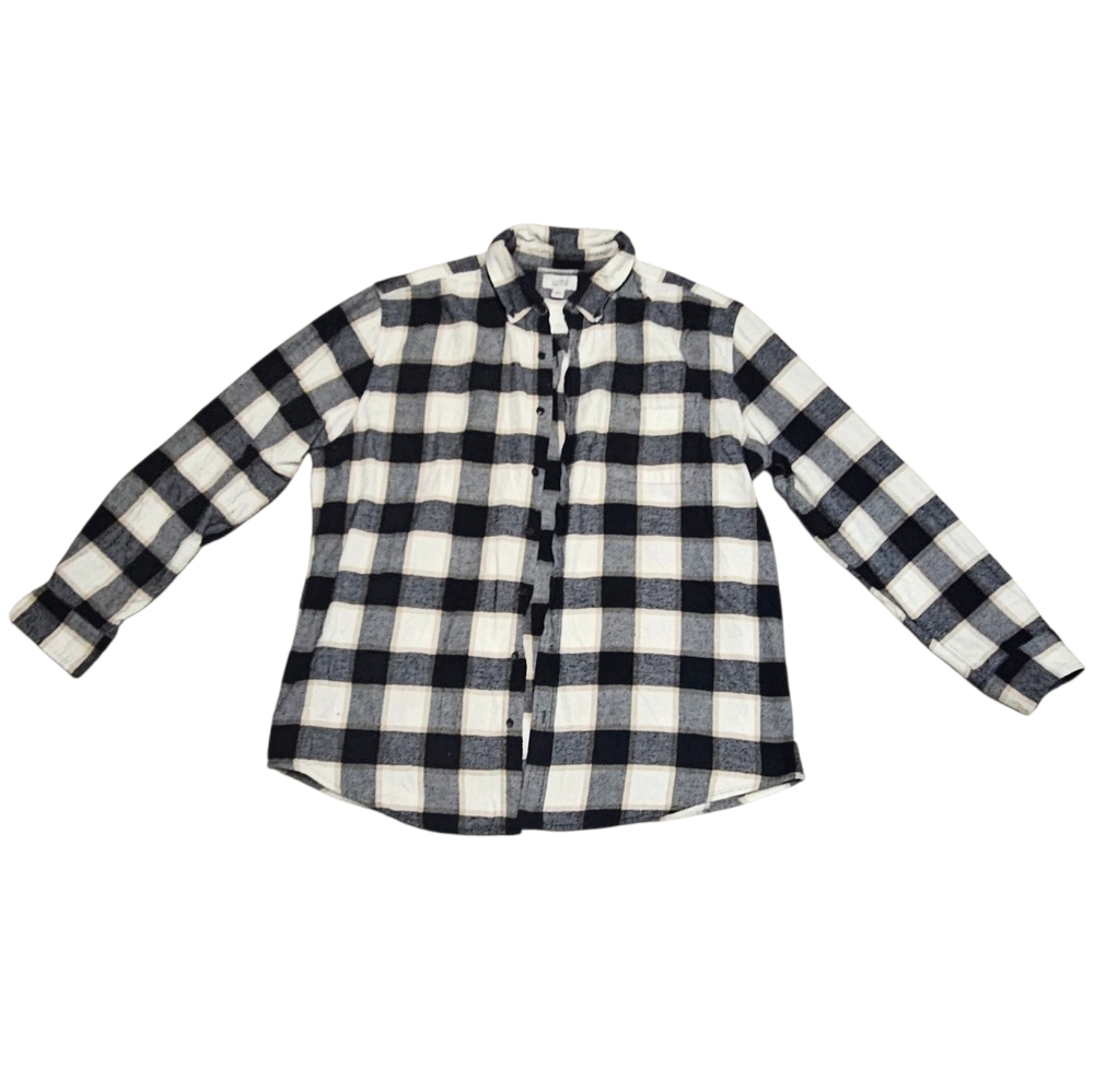 Croft & Barrow Black & White Plaid Flannel Button-Down Shirt – Men’s XL
